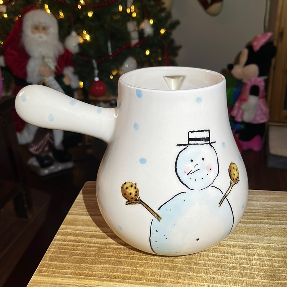 RAE DUNN‼️OG‼️2018 HTF let it snow SNOWMAN COCOA POT
